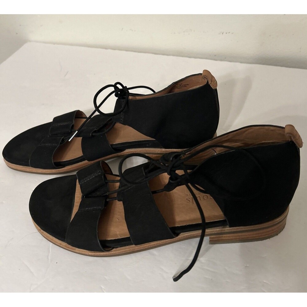 Kenneth Cole Gentle Souls Fina Sandals Womens 9.5M Flats Black Leather Lace Up